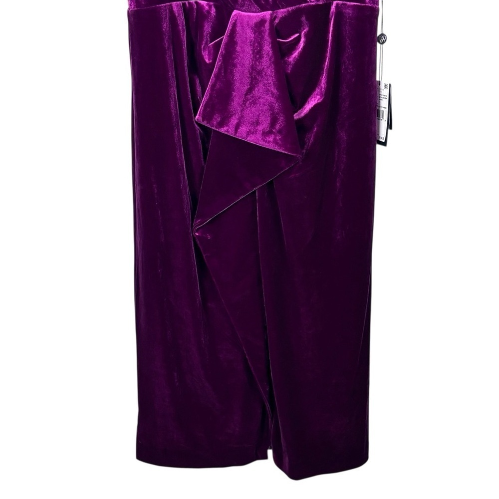 ADRIANNA PAPELL FUCHSIA PINK VELVET SURPLICE MIDI DRESS AP1D105513 - Picture 6 of 14